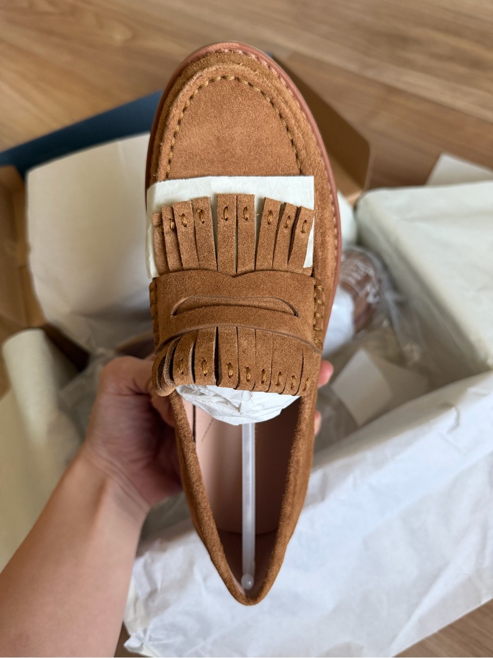 Cole Haan Tan Suede Kiltie Fringe Loafers - Picture 2 of 5
